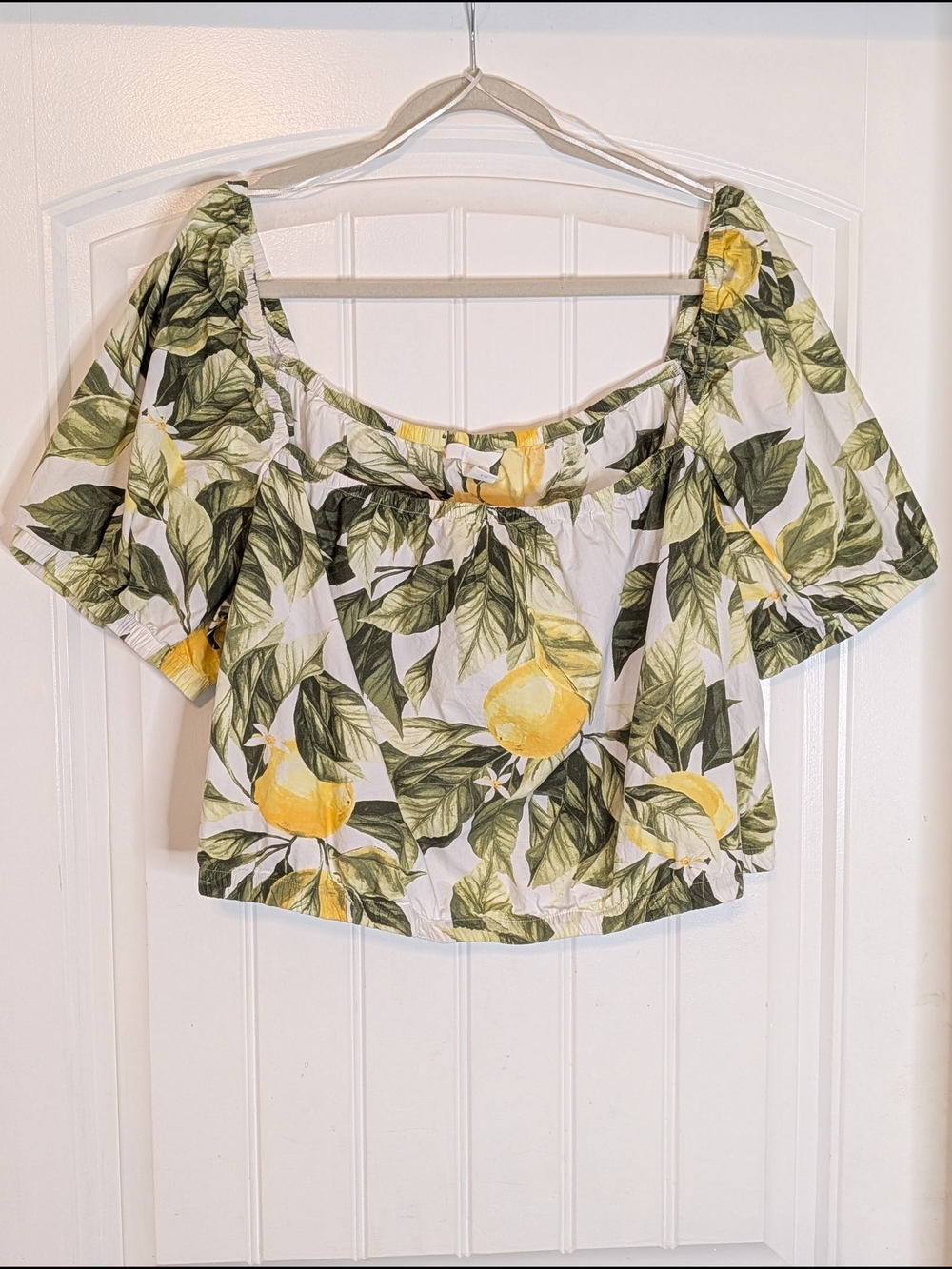 H&M Lemon Patterned Short Sleeve Cotton Crop Top